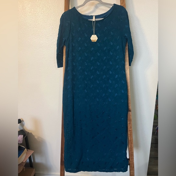 Pinkblush Dresses & Skirts - PINKBLUSH Maternity Blue Lace Maxi Dress Lined 3/4 Sleeve Round Neck Size L